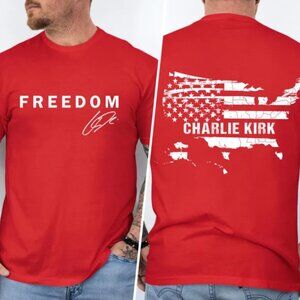 Charlie Kirk Freedom USA Flag Gildan Tee Red Shirt